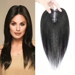 Elegant Hand Crocheted Hair Topper for Women Human Hair Straight Adds Volume Covers Seamless Clip-In