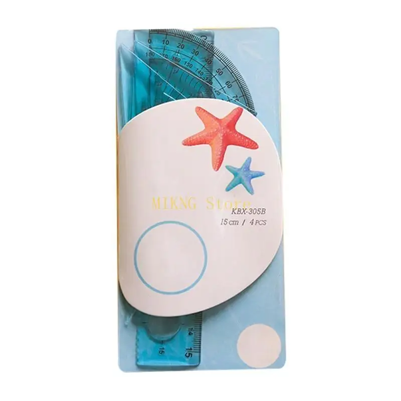 4pcs/pack数学ジオメトリルーラーキットポータブル描画ツール学生ギフトセットルーラー測定範囲0-15cm/0-20cm