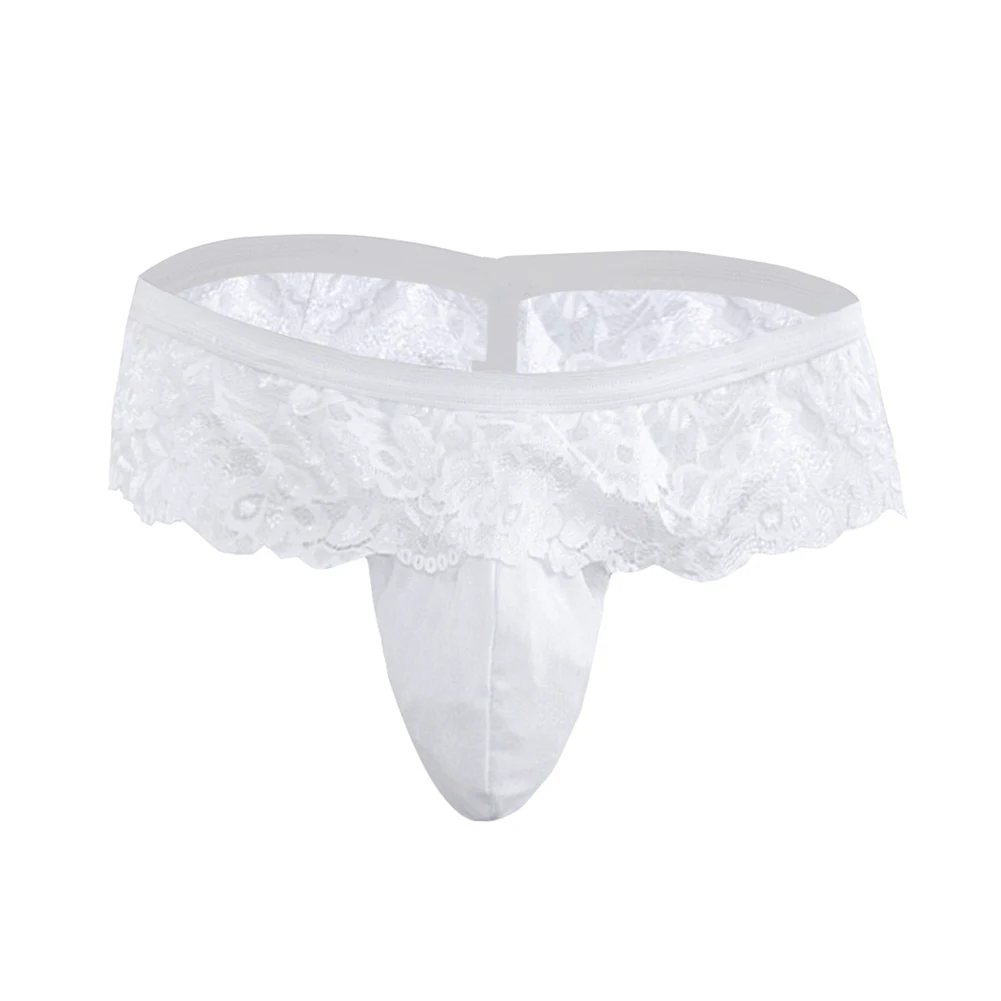 

Sexy Men Sissy Thong U Convex Large Bag Men's Single Panties Lace Sheer G-String Elastic Short Skirt Gay Man Erotic Underwear