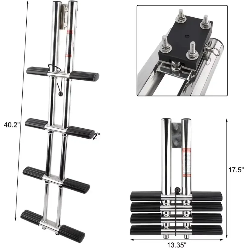 Marine Boat Yacht Swimming Pool 4 Step Dual Vertical Telescopic 316 Stainless Steel Sport Ladder