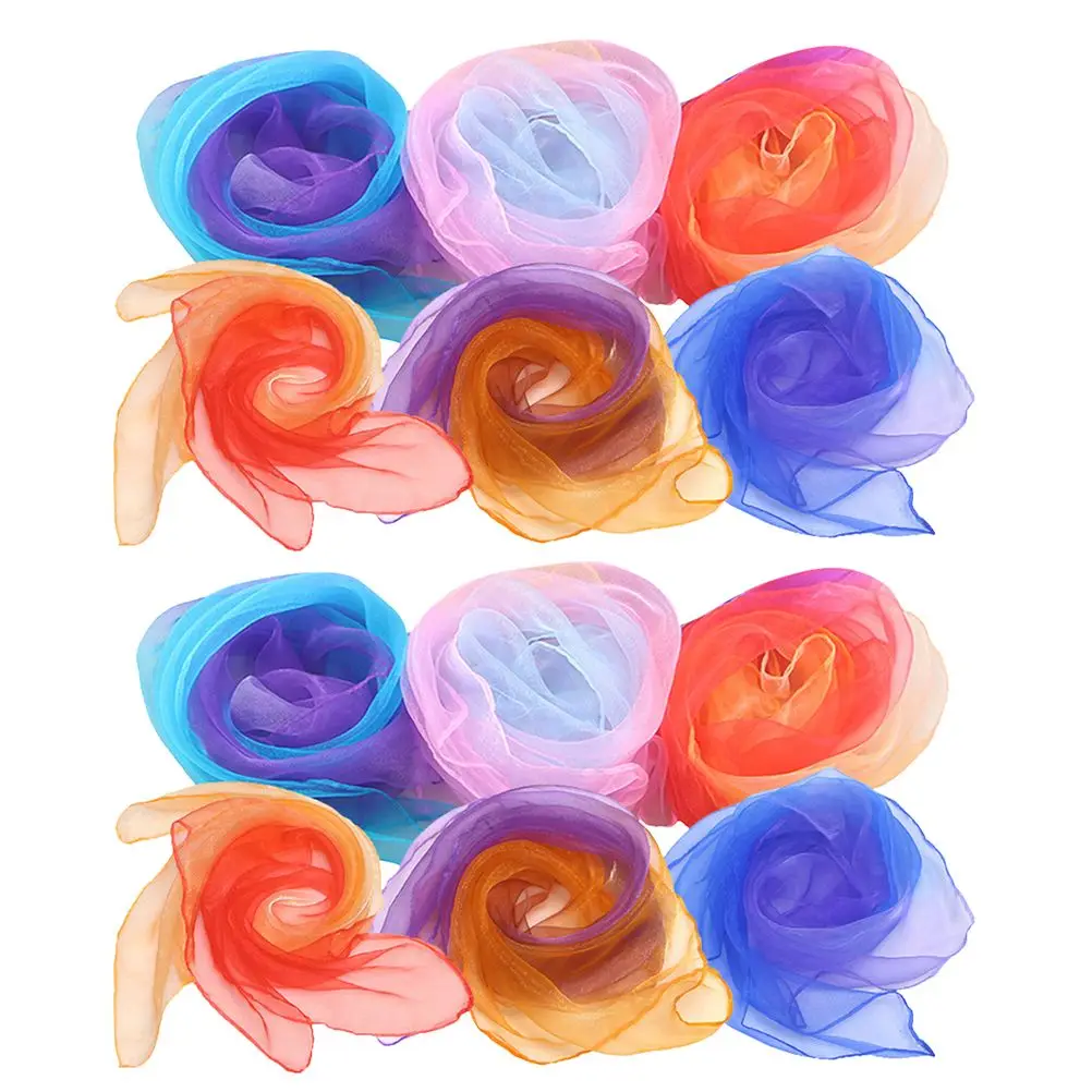 

12 Pcs Small Silk Scarf Kids Chiffon Dance Scarves Juggling Dance Skin Friendly Premium Juggling Scarves Material
