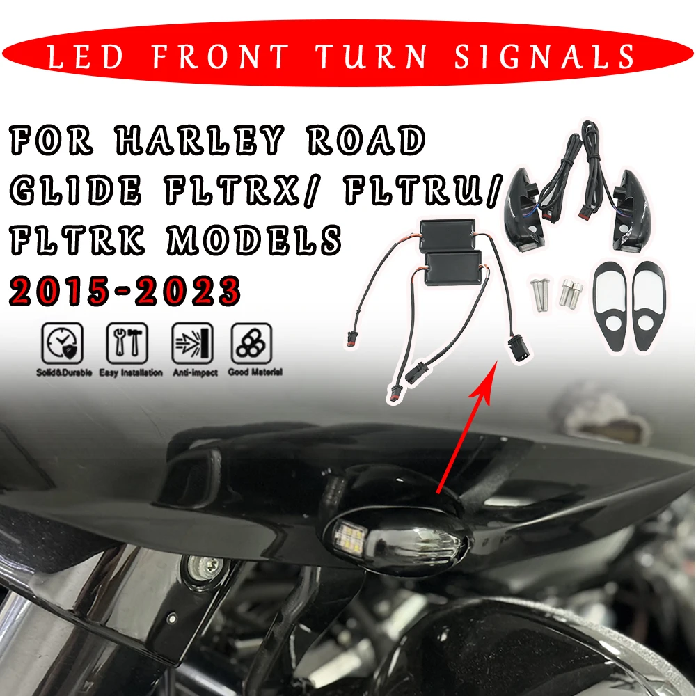 

Для моделей Harley Road Glide FLTRX/FLTRU/FLTRK 2015-2023, передний указатель поворота мотоцикла, хромированная отделка, совместим с Bla