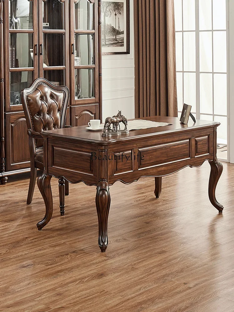 

yj7 American Classical Solid Wood Desk Black Walnut Office Desk Study Home Use