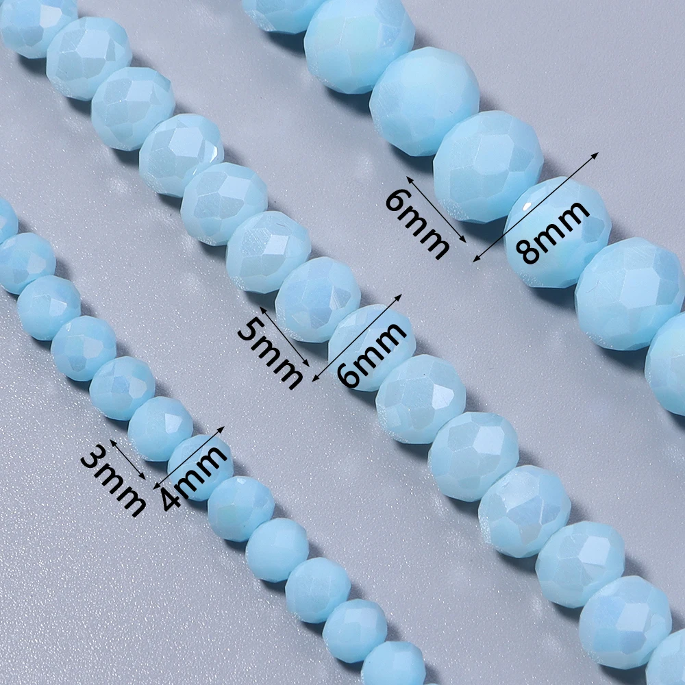 4 6 8mm Faceted Crystal Beads Light Lake Blue Porcelain AB Glass Loose Bead For Jewelry Making DIY Bracelet Necklace Accessories