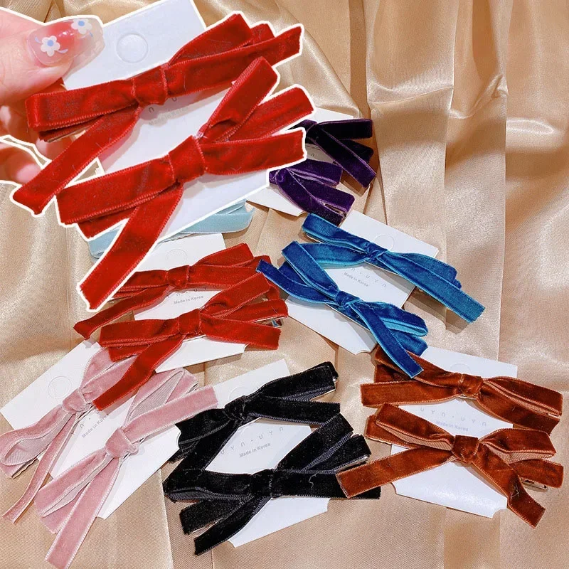 1/10pcs Mini Red Velvet Bow Hair Clips Little Girls Sweet Candy Velvet Bow Knot Hairpins Fashion Women Headwear Accessories