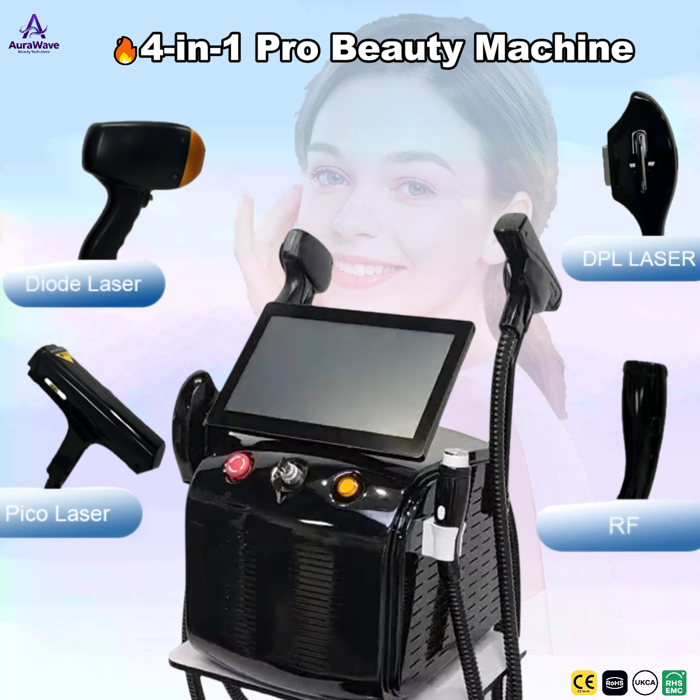 

4in1 IPL & RF & Diode Hair Removal & Picosecond laser Permanent Facial Hair Removal Acne Treatment Wrinkle Removal CE Certified