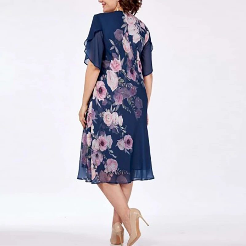 فستان نسائي مقاس كبير فستان صيفي لقضاء عطلة الشاطئ بوهو برقبة دائرية 3/4 كم فساتين الحفلات للنساء فستان ميدي أنيق