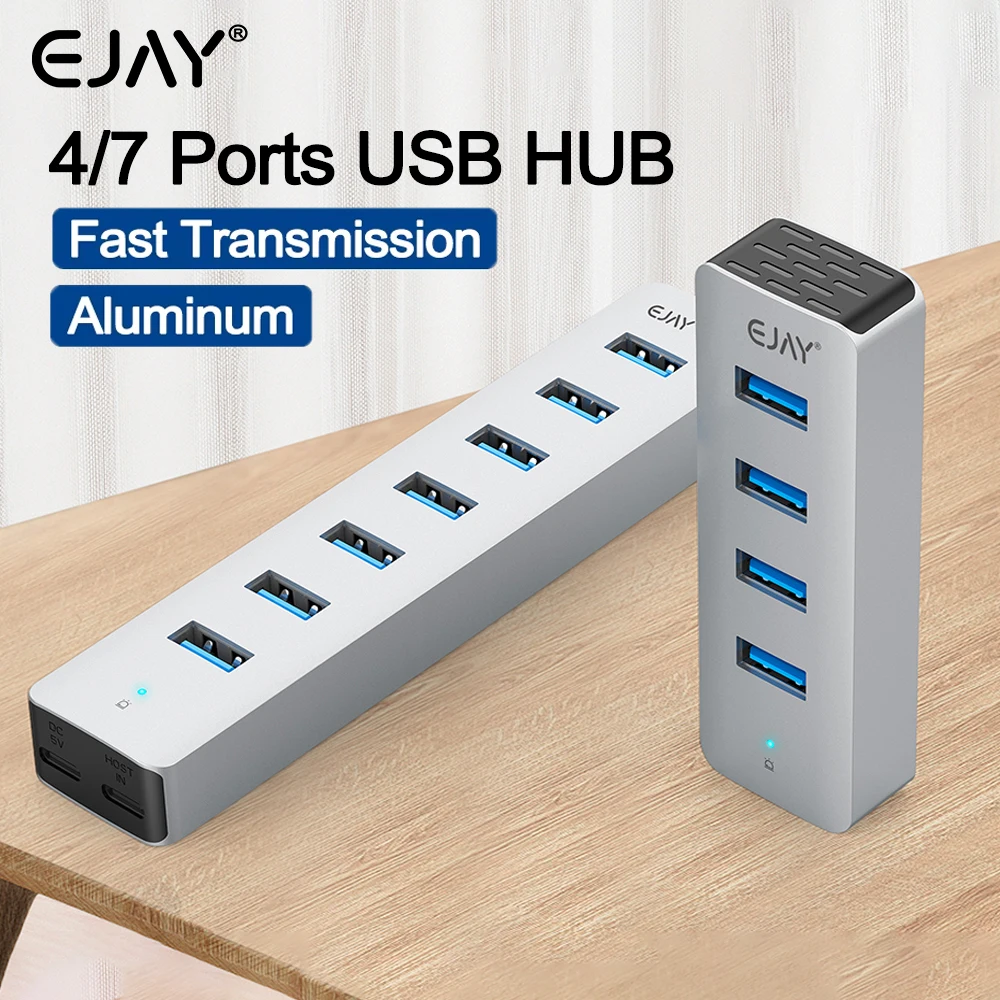 

EJAY USB Hub 4/7 Ports USB 3.0 Splitter Adapter High-Speed Transmission for Mouse Keyboard Laptop Desktop PC Xbox PS5 Splitter
