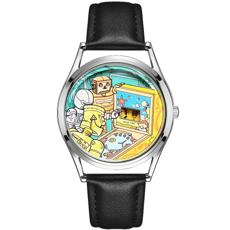 Childhood Game Console Medieval Watch Flat Replacement Design Unique Fashion Versatile Stainless Steel Belt Black Belt Dial 40MM
