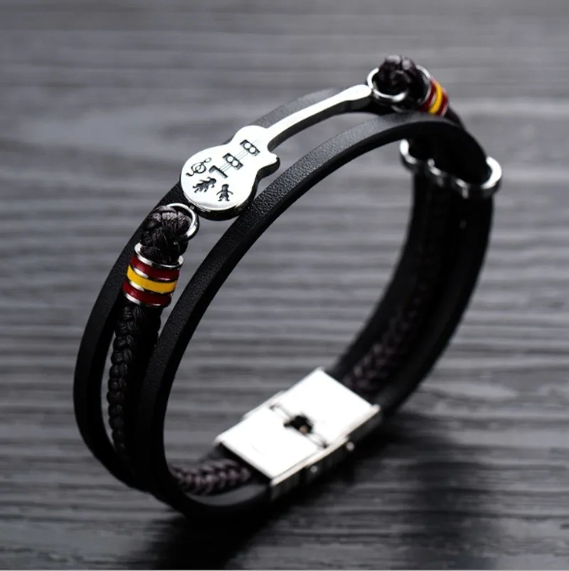 Fashionable and Creative Guitar Leather Braided Bracelet for Men and Women, Personalized Trendy Rock Music Jewelry Accessories