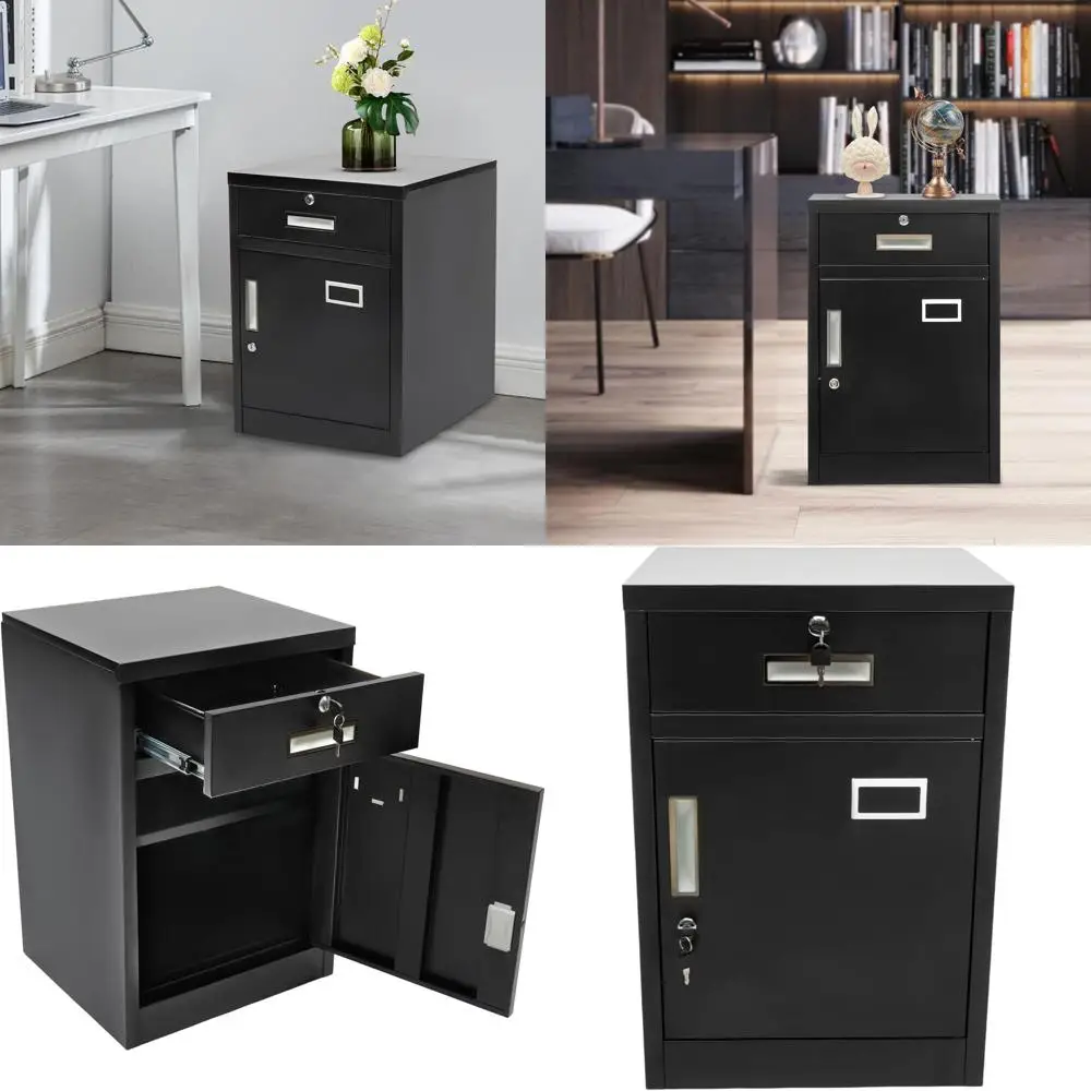 

Black Lockable Vertical File Cabinet, Under Desk Office Storage, 17.3 L x 15.4 W x 25.6 H
