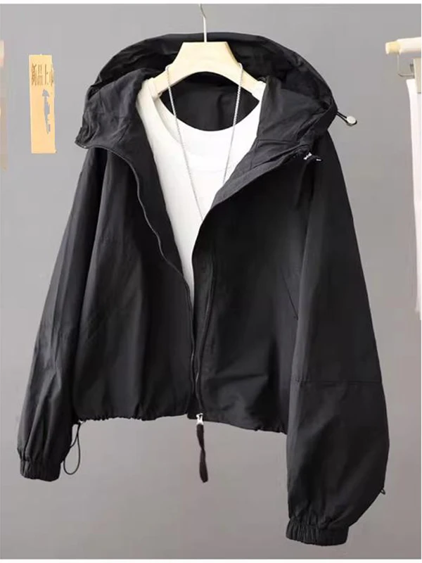 

Black Cotton Jacket Short Outerwear Women's Fashion Autumn 2026 Small Size Commute Style Zipper Splice Polyester Fabric Coat