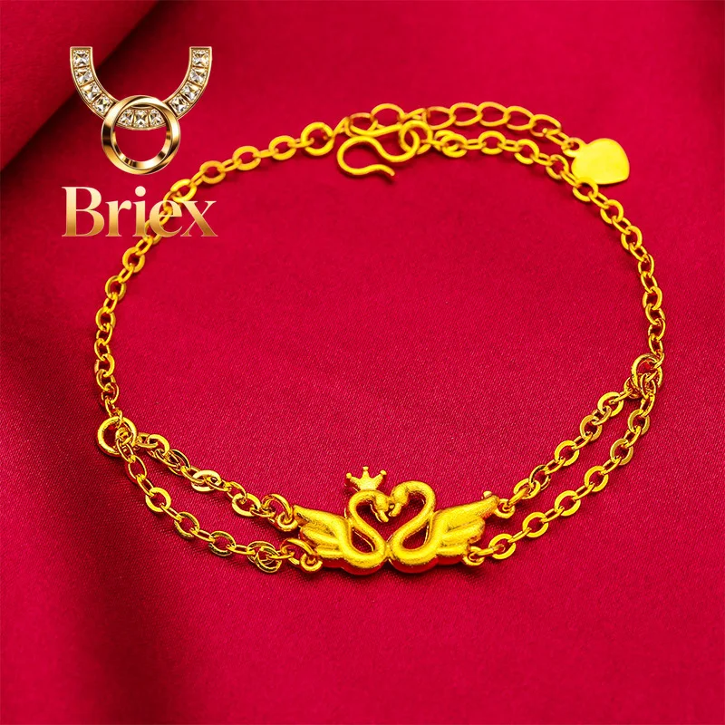 Briex Jewelry Ins New Matte Gold Bracelet! 24K Gold AU999 Women's Style, Geometric Hollow Matte, Elastic/Lobster Clasp Adjustabl