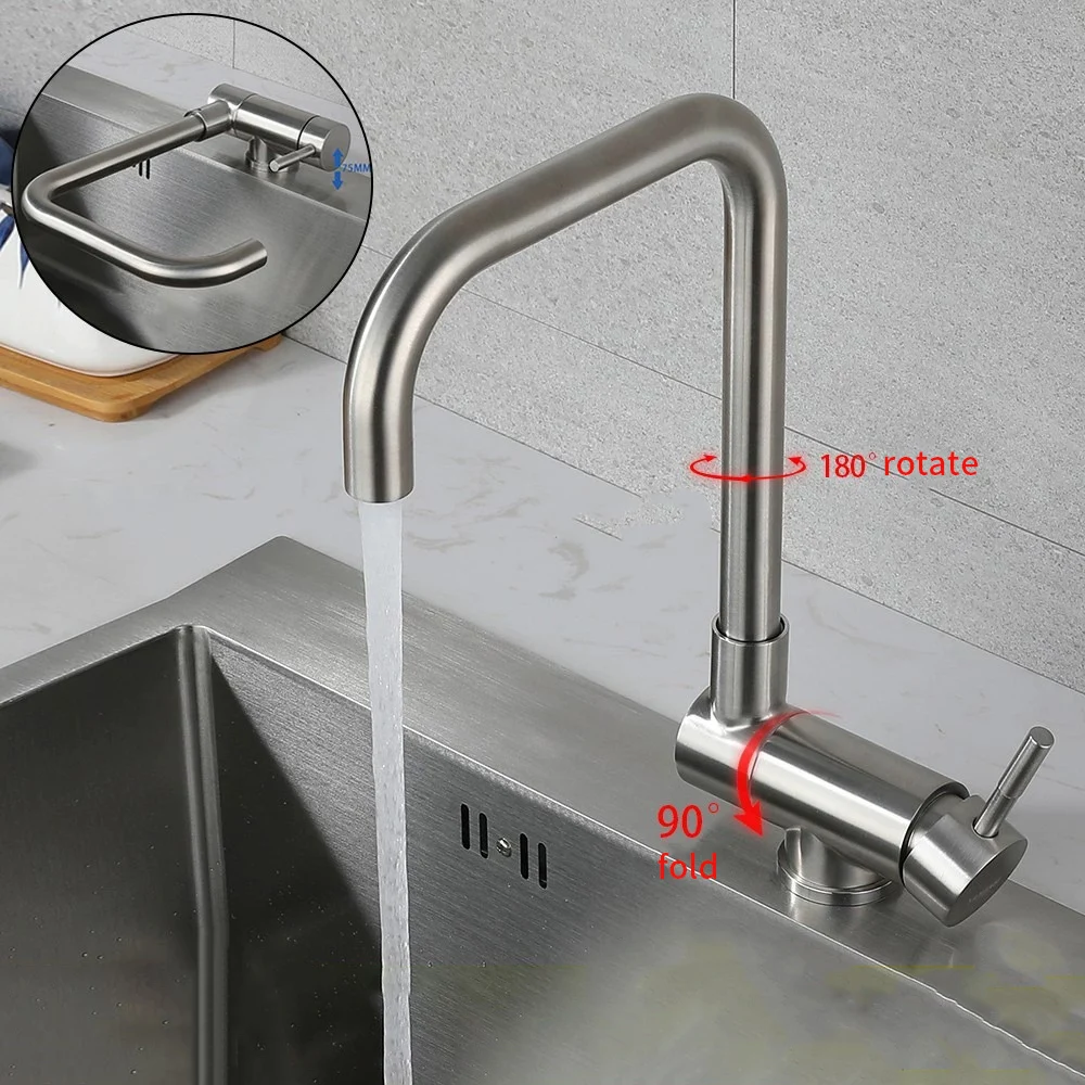 Stainless Steel Kitchen Faucet Folding Down Hot Cold Water Mixer Faucet 360 Degree Swivel Low Window Wash Basin Sink Tap 866126