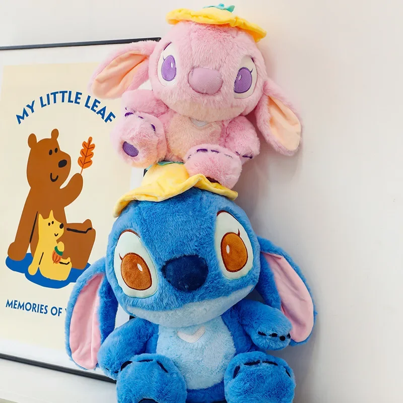 30/80cm Disney Lilo and Stitch Plush Toys Lotus Leaf Anime Plushie Stich Dolls Kawaii Hat Pillow Stuffed Gift Kids Christmas