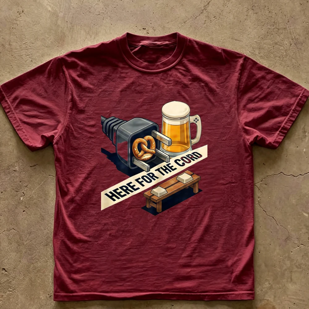 Here for The Cord Funny Oktoberfest Pretzel Toaster Beer Mug Graphic T‑Shirt Humorous Bavarian Festival Print Casual Cotton Tops
