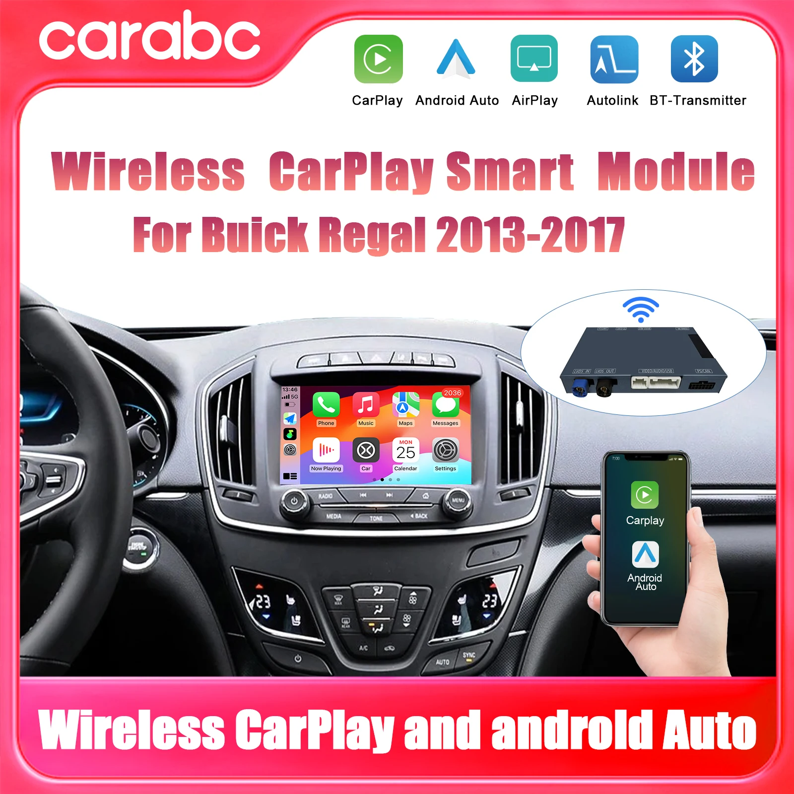 Carabc Wireless Carplay für Buick LaCrosse ENVISION Verano Regal Opel Insignia 2013-2017 LaCrosse 8-Zoll-Bildschirm Android Auto Modul