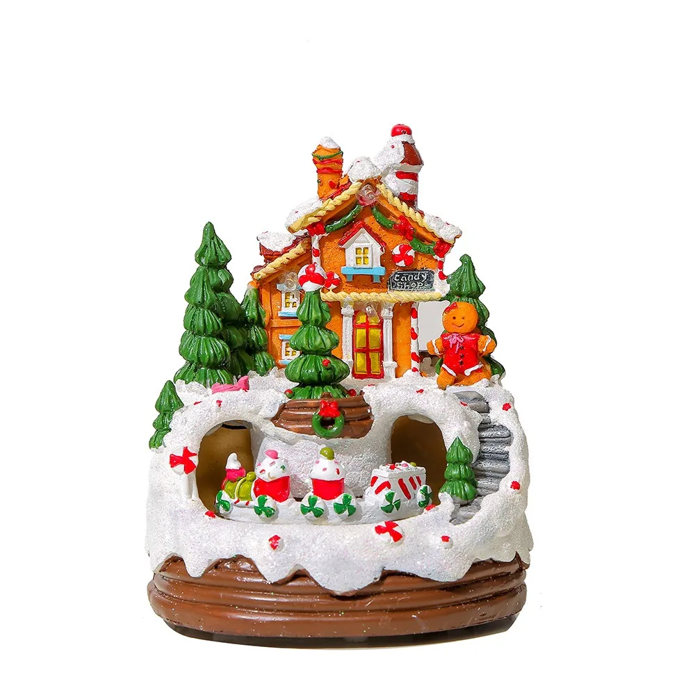 Resin Christmas Ornaments Santa Claus Popcorn Wagon Musical Village Scene Decor Snowy View Festival Scene