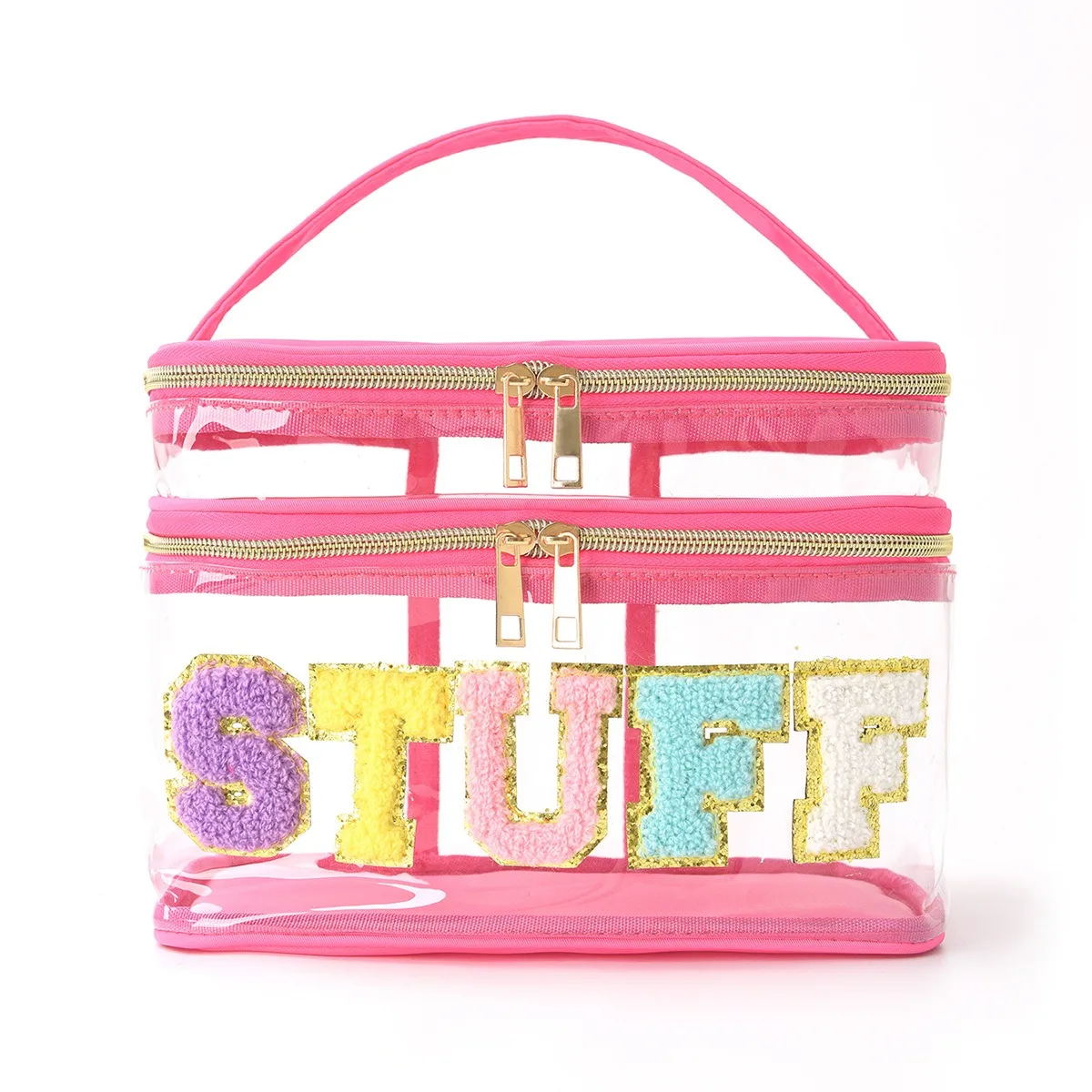 Amazon Embroidery Storage Bag PVC Transparent Double Letter Cosmetic Bag Travel Wash Bag Large Capacity Cosmetic Bag