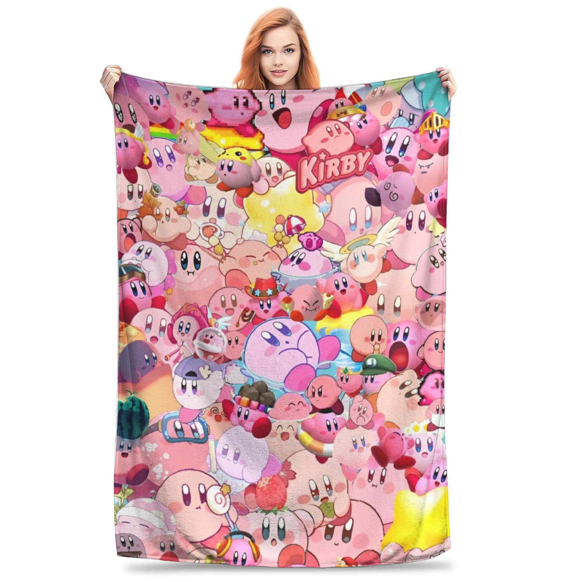 Cute Kawaii K-irby Blanket Cover Cartoon Plush Throw Blanket Summer Air Conditioning Printed Soft Warm Bedsprea