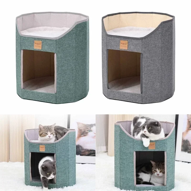 Cats House Foldable Cat Tree Bed for Indoor Cats Cave House Small Kitten Sleeping Bed Double Deck Four Season House