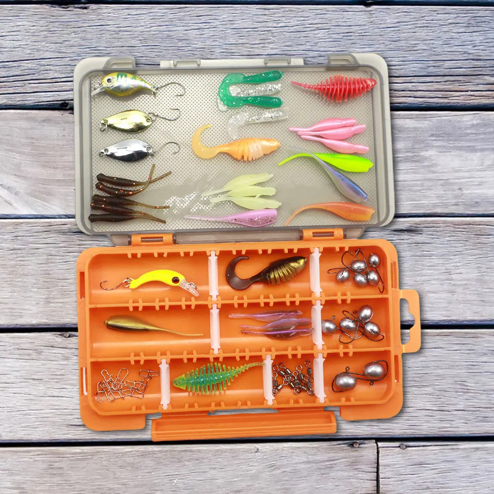 63-teiliges Angelköder-Set, weiche und harte Köderhaken, Wirbel mit Tackle-Box, Angelköder-Set, Angelzubehör, Geschenke für Männer