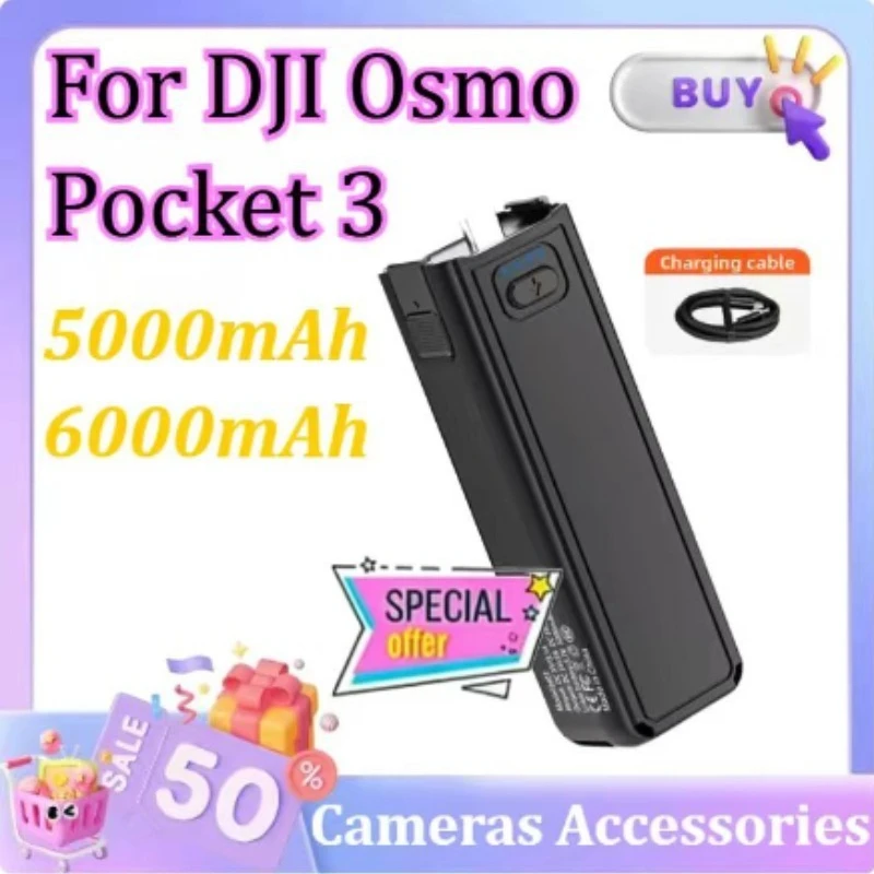 

5000/6000mAh For DJI Osmo Pocket 3 Battery Handle with USB-C Port on The Back That Can Be Used To Connect External Audio Devices