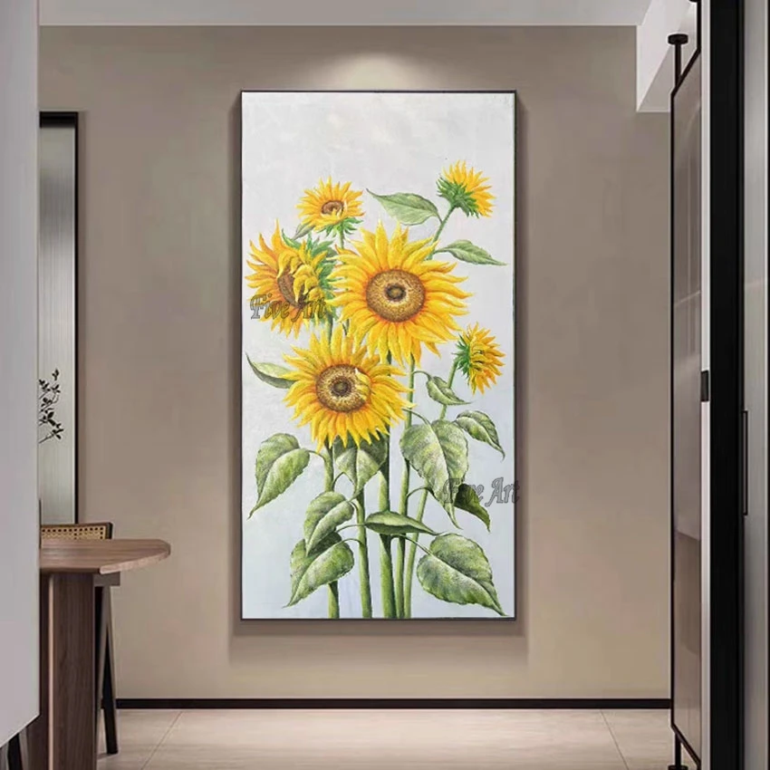 Sunflower Handmade Beautiful Flower Oil Painting, No Framed, Large Canvas Art, Wall Picture For Restaurant, Home Decoration