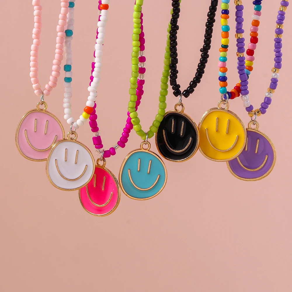 Aihua-collares bohemios con cara sonriente para mujer, colgantes irregulares, mejores amigos, niños, regalos de cumpleaños