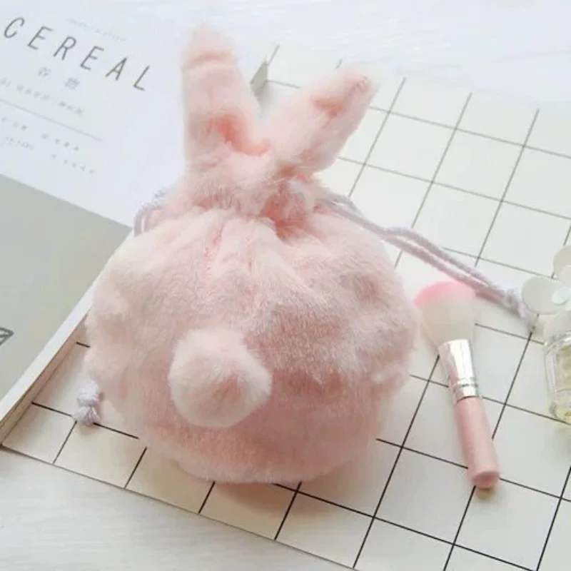 Cartoon plush storage bag, makeup bag, rabbit ear drawstring pouch, phone bag, coin purse, multifunctional storage bag