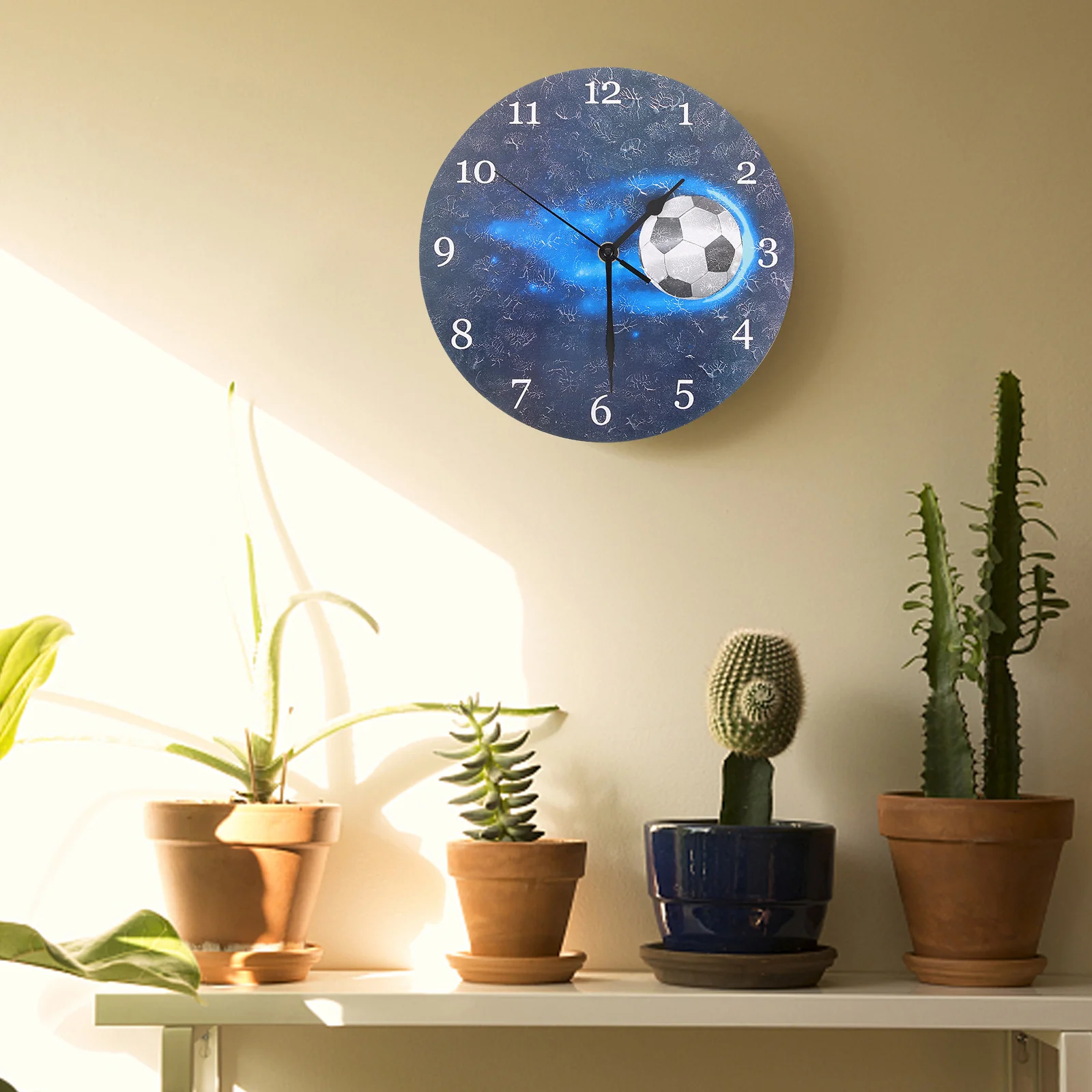 

Football Wall Clock Operated Round Shape Mute Hanging Silent Wall Clock for Living Room Bedroom