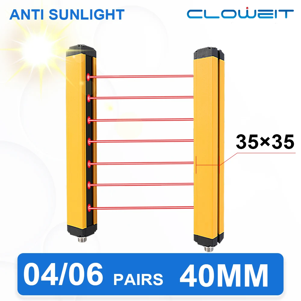 

Cloweit APS35-04/0640 Safety Light Curtains 40mm 6 Beams NPN PNP Anti Light Interference Grating Device Protector