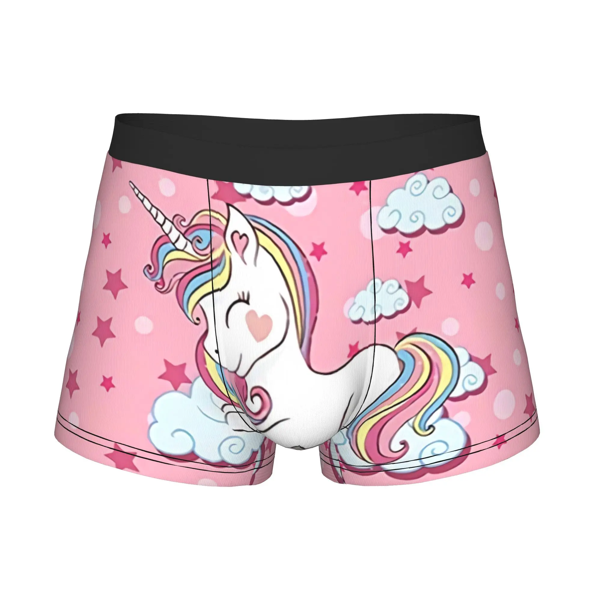 Funny Cartoon Unicorn Pink Stars Boxers Shorts Panties Men's Underpants Stretch Animal Briefs Underwear