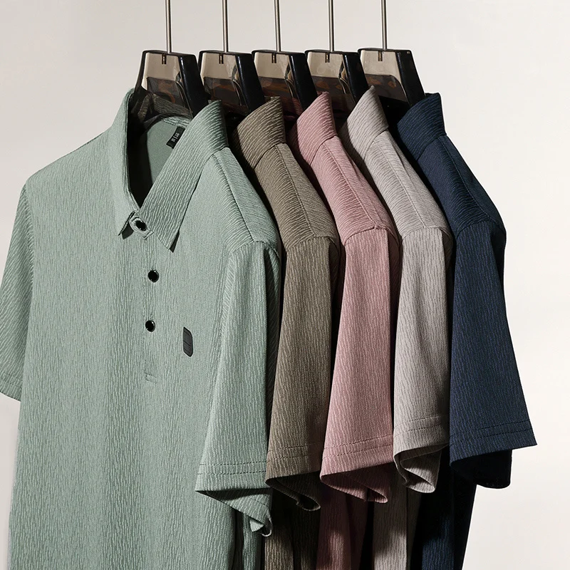 Herren Kurzarm-Poloshirts mit Vertikalen Streifen Lässige Leichte Atmungsaktive Oberteile mit Logo-Emblem für Männer – Detail 26