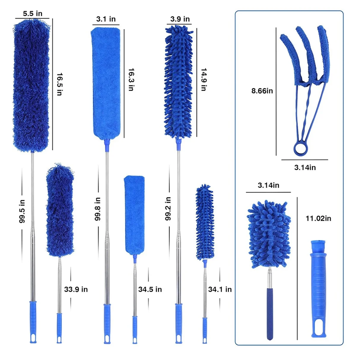 Plumero de telaraña de microfibra Y31A, 10 Uds., con poste de extensión, plumeros lavables para ventilador de techo, plumero de plumas flexible