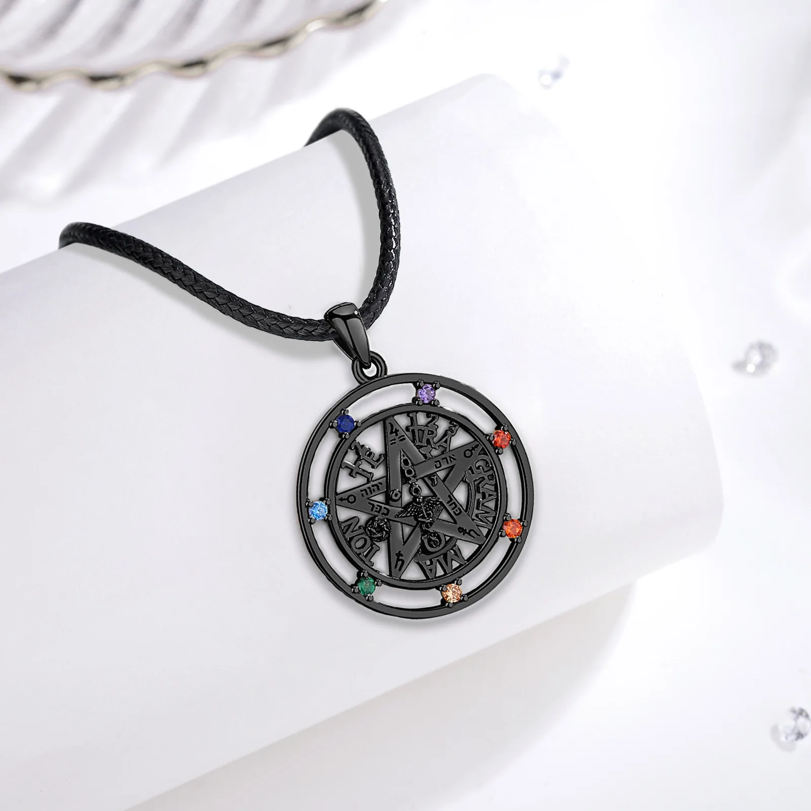 Eudora collana con amuleto pentagramma in argento Sterling 925 7 colori Chakra ciondolo Tetragrammaton nero Lucky Star uomo donna gioielli