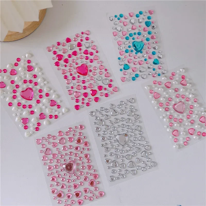 1 Sheet 3D Acrylic Diamond Stickers Heart Stationery Sticker for Reward Kids Children DIY Decor Sticker Flakes Korean Stationery