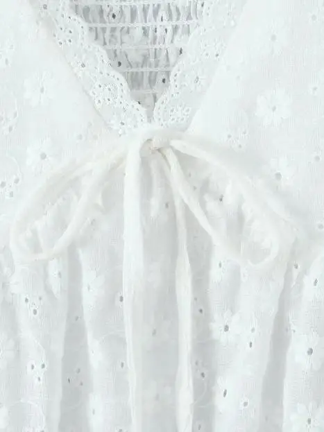 Dolce bambola allentata con finiture in pizzo irt Street Sle V-Ne ricamato con cintura scavata per donne piccole Autunno ort Sve