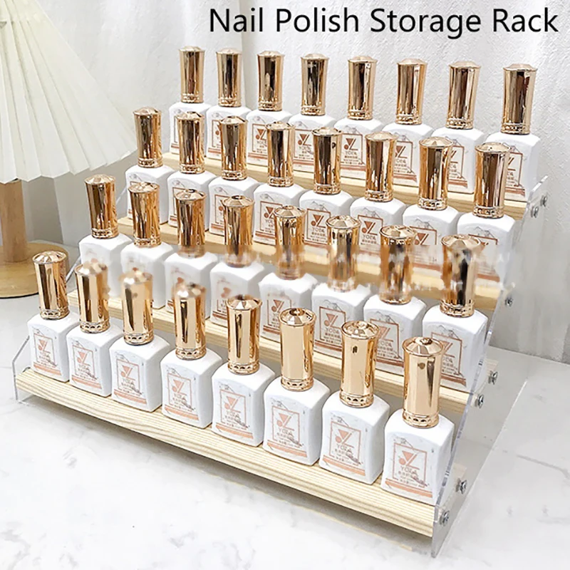 Multi-layer Display Stand Nail Polish Cosmetic Display Storage Rack Acrylic Wood Ladder Organizer Shelf