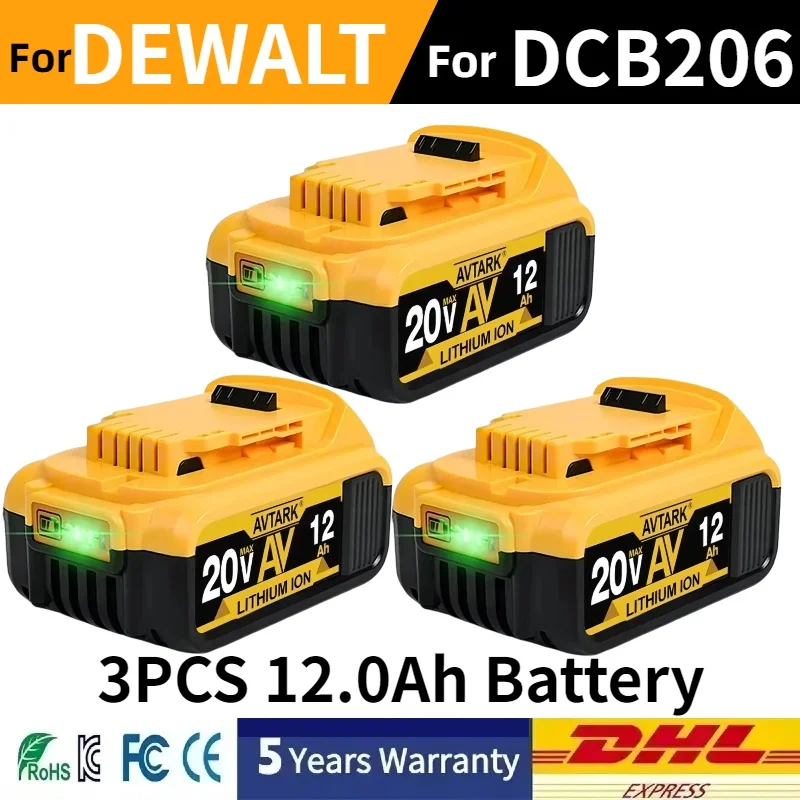 

20V MAX 12.0Ah replaceableDewalt 20V lithium-ion battery with Charger for Dewalt⚡DCB180 DCB182 DCB202DCB205 DCB206