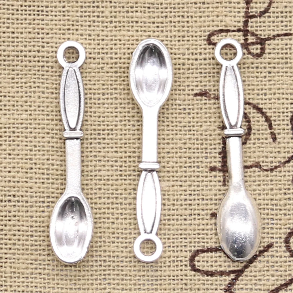 30pcs Charms Spoon 6x33mm Antique Silver Color Pendants Tibetan Findings DIY Handmade Making Craft