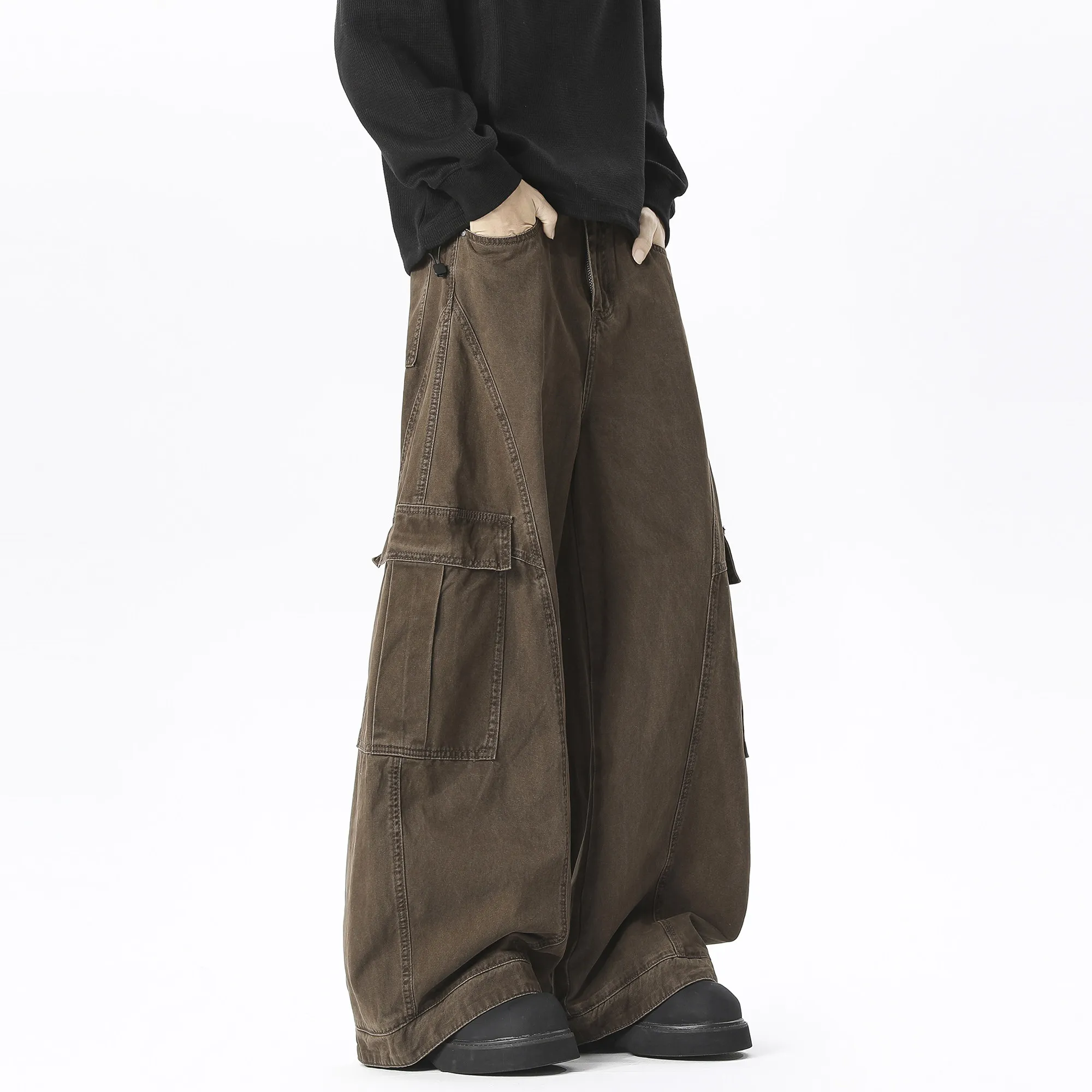 

Мужские зимние повседневные прямые свободные брюки из чистого хлопка в стиле пэчворк American Sle Deconstructed