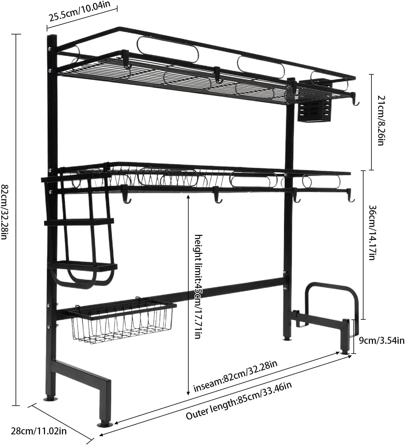 رف تجفيف الأطباق فوق الحوض، رف أطباق متعدد الوظائف بطبقتين فوق الحوض، رف تجفيف أطباق المطبخ بمساحة تخزين كبيرة #5