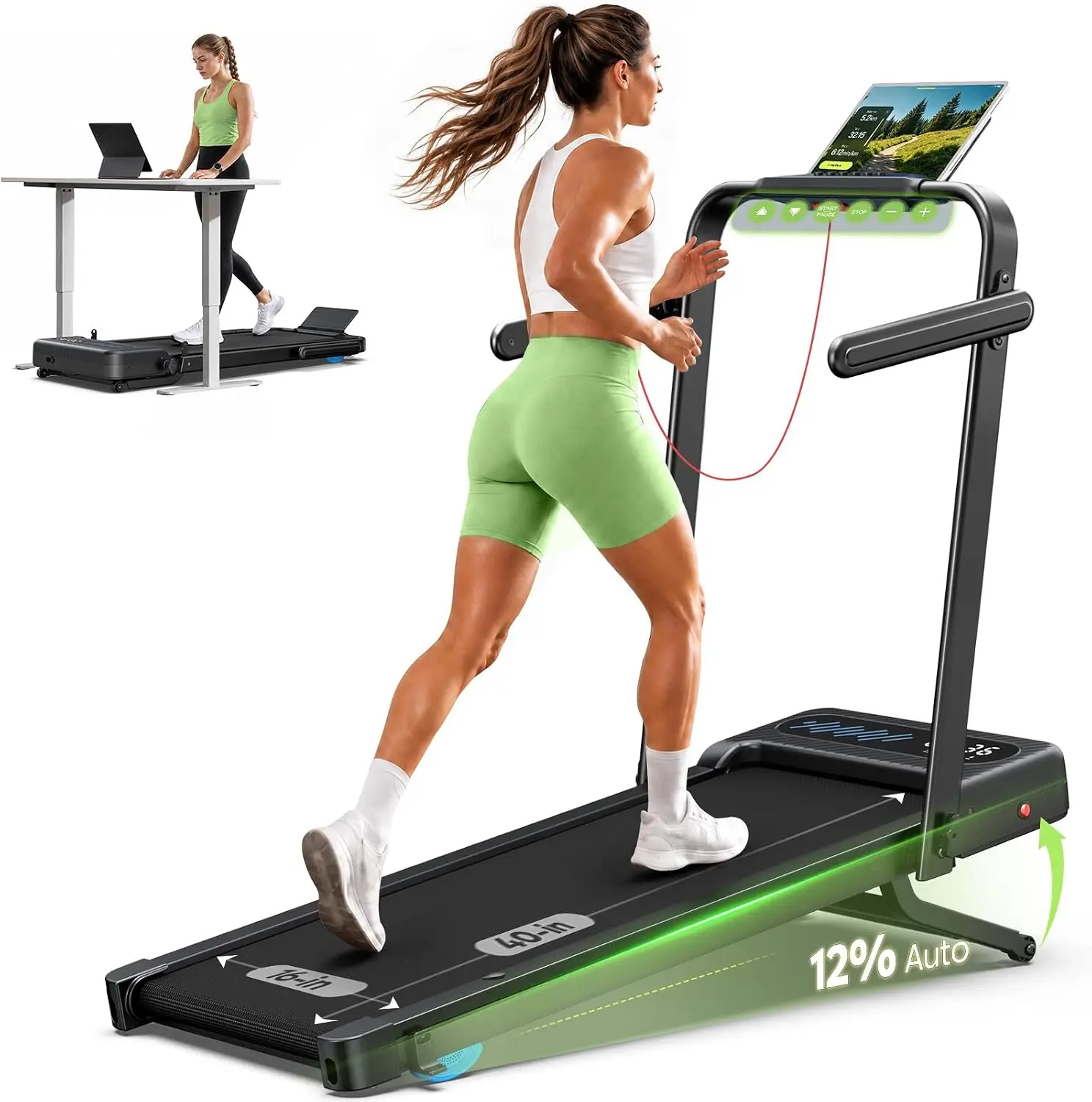 Under Desk Treadmill Walking Pad with Automatic Incline and Handlebar