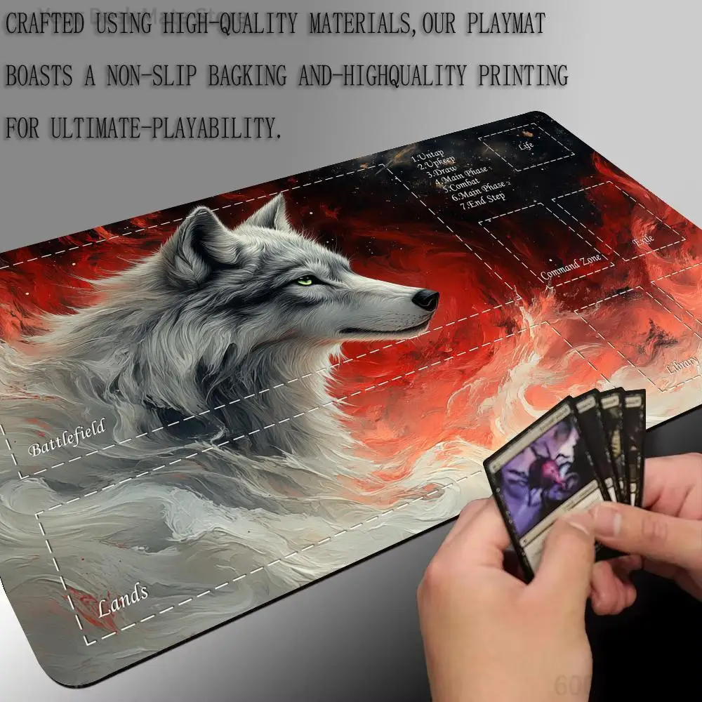 Mysterious Wolf King Totem MTG Playmat 35X60CM Magic Card Battle Mat Non-Slip Durable Stitched Edge Tabletop Playmat Magic Rug