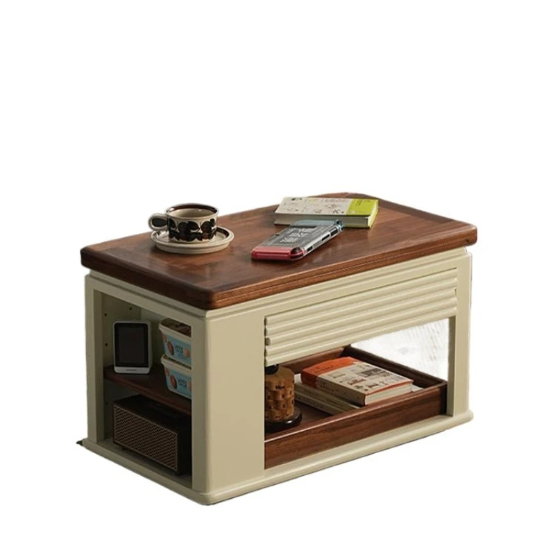 

Sofa black walnut trolley mobile coffee table, folding small apartment Nordic simple coffee table