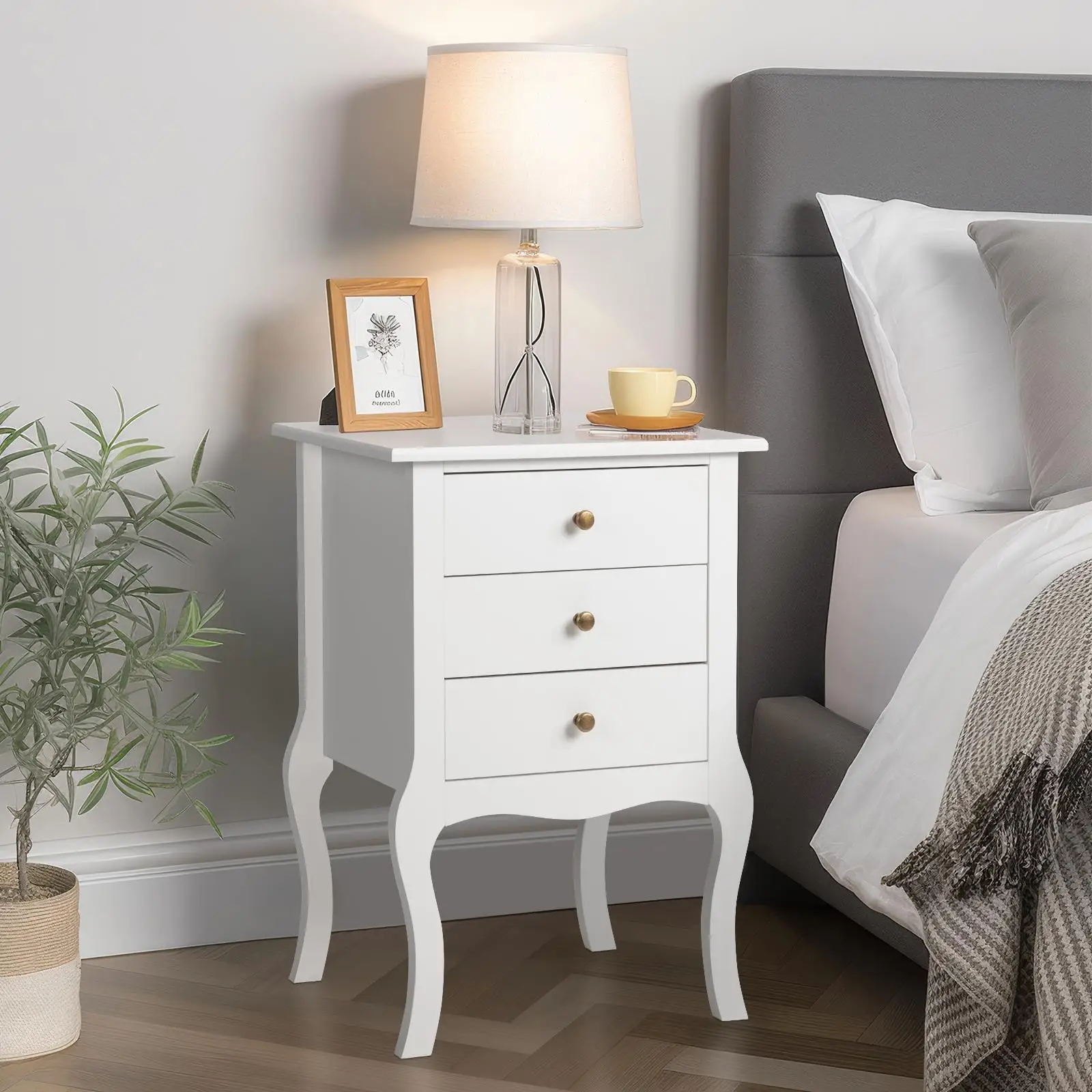 

Stylish European White Bedside Table with Three Drawers - Modern Storage Solution