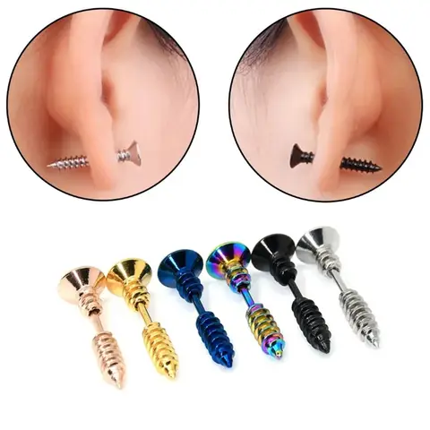 2 uds moda Punk 316L Acero inoxidable pendiente con pasador de tornillo para mujeres y hombres, cartílago Tragus Helix Piercings de oreja joyería