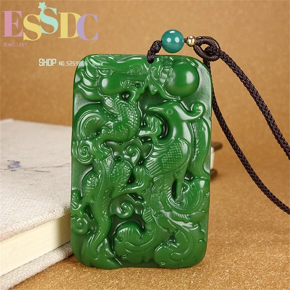 Natural Hetian Biyu Longfeng Chengxiang Couple Spinach Green Pendant Brand Retro National Style Simple and Generous Exquisite