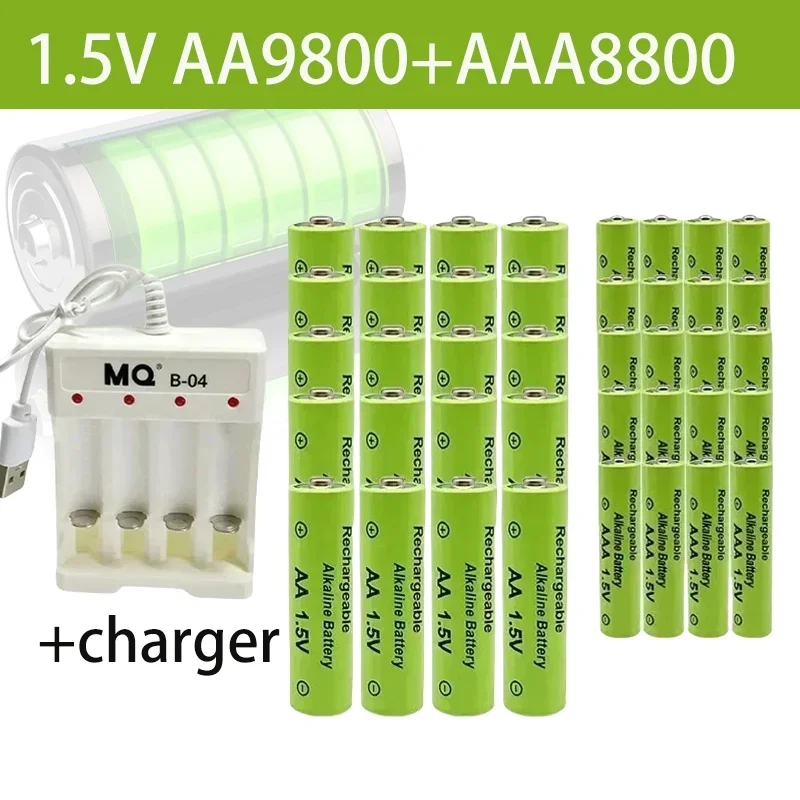 

1.5V rechargeable battery, 100% AA9800+AAA8800mAh+NEW AA Charger, alkaline technology, for remote control, toys / computers, etc